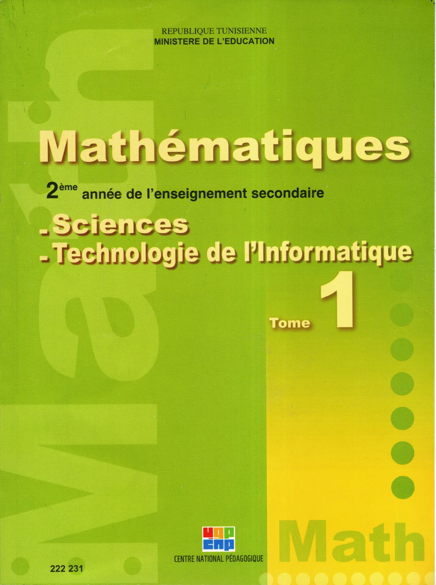 [222231] Livre Mathématique Tome1, 2éme année secondaire