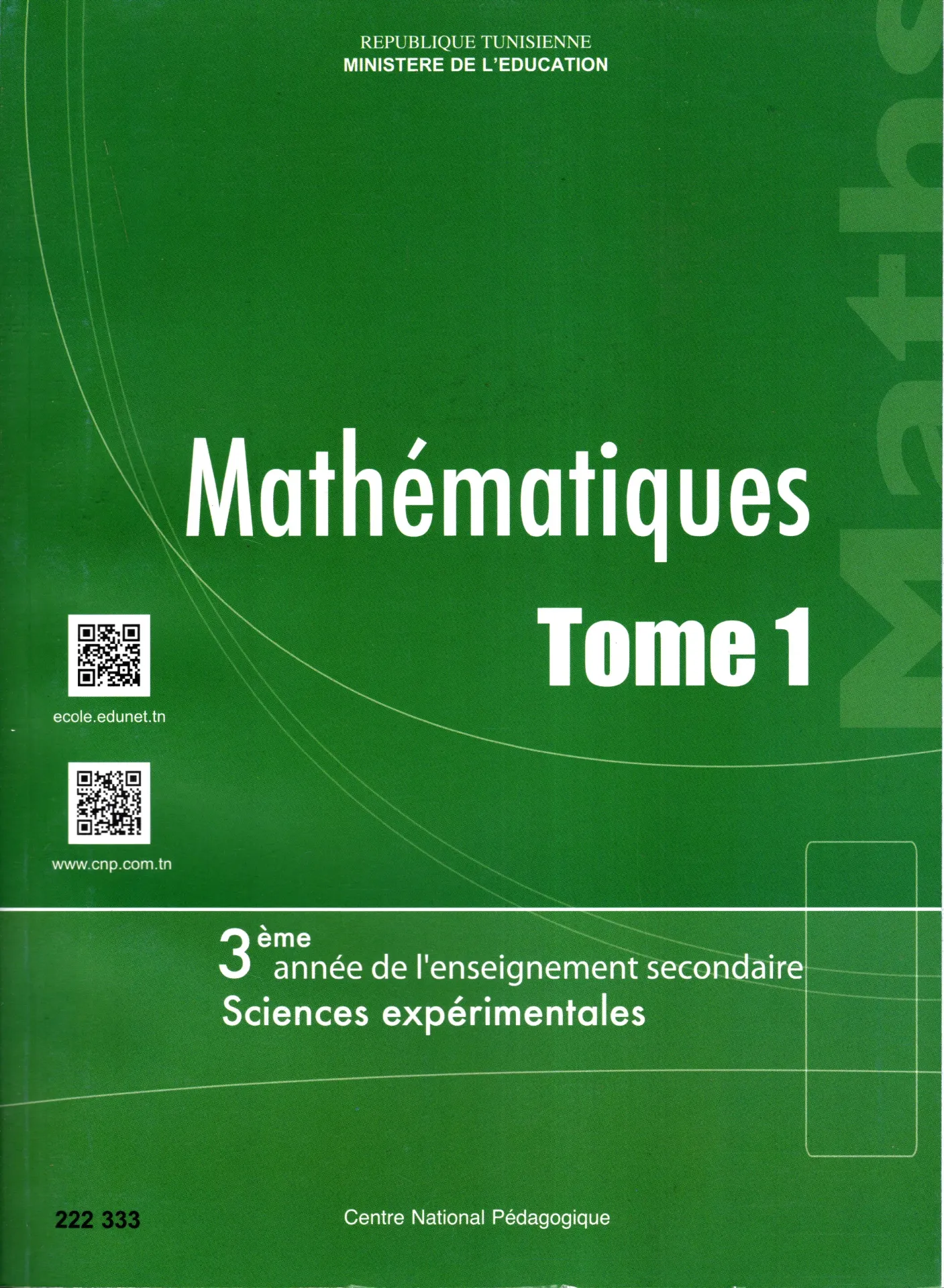 [222333] Livre Mathématique 3éme année secondaire Science Tome1