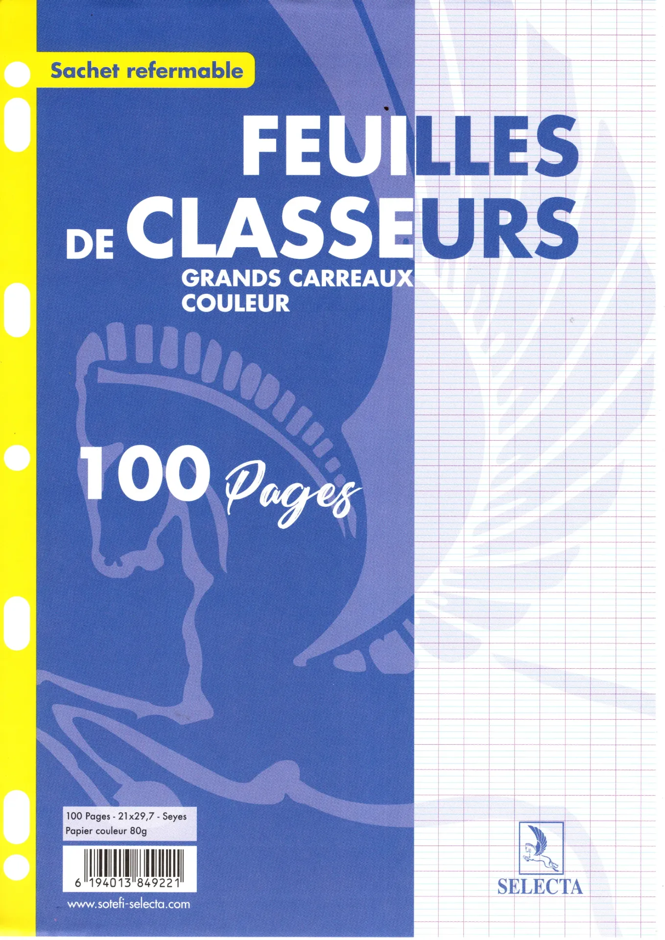 Feuilles de Classeurs  Grand Carreaux 100P SELECTA (Bleu)